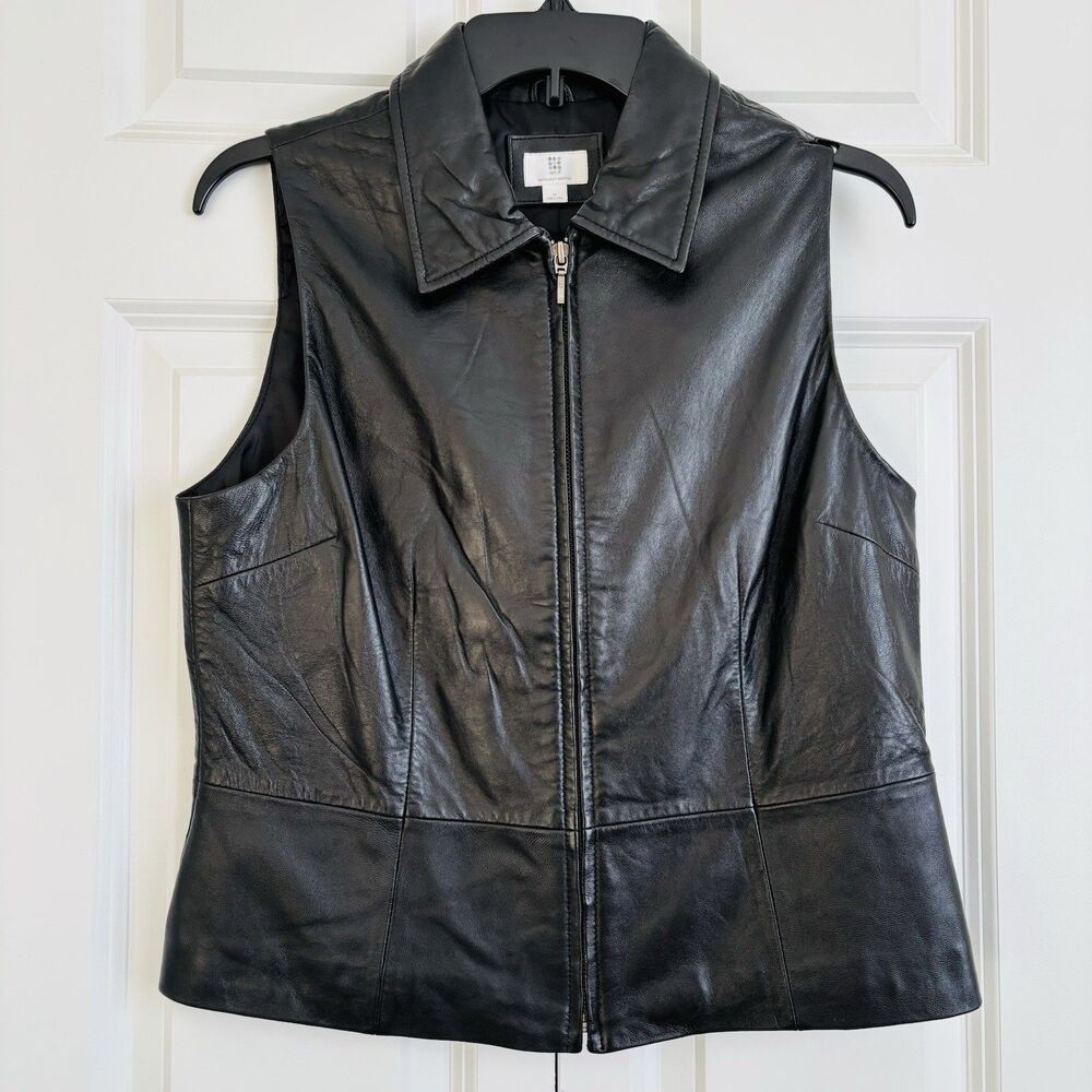 Apt 9 Lambskin Leather Vest Sz Medium Black Full Zip Lined Concert Rock City